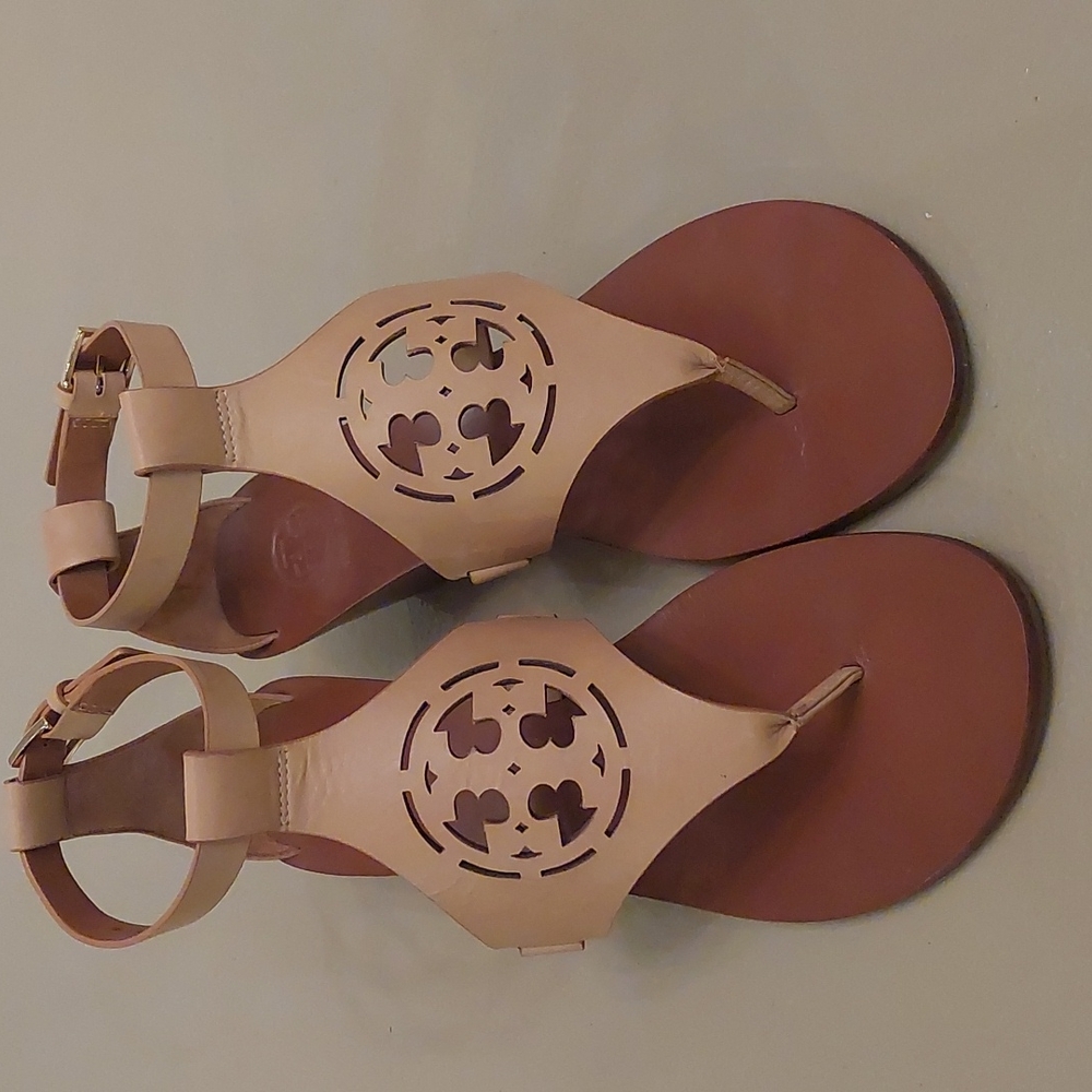 Tory Burch Zoey Wedge Sandals Sand Leather Sz 8